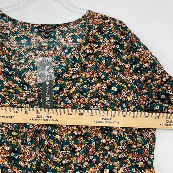 New Unique Spectrum size 1X Colorful Distsy Floral Tie Front Boho Button Down - Picture 7 of 10